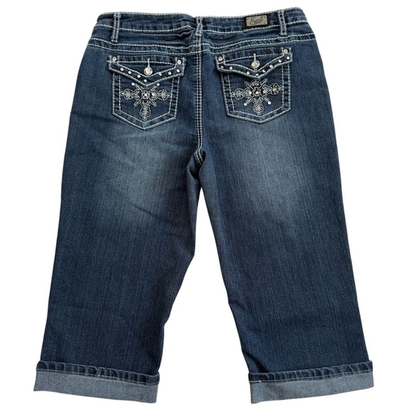Earl Jean Women’s Size 12 Embellished Rhinestones Pocket Capri Denim Pants - Picture 2 of 12